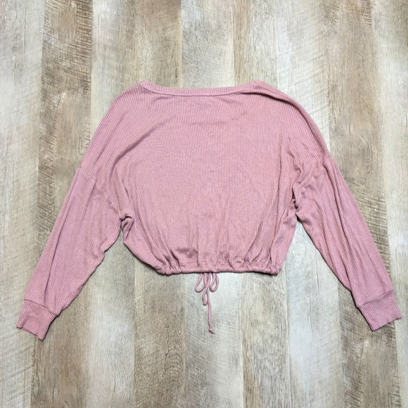 Express Pink Ribbed Crop Top Long Sleeve - Picture 3 of 6